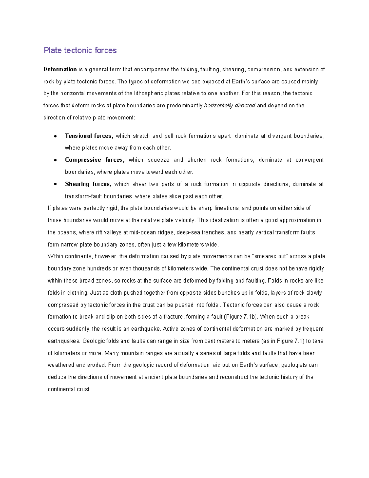 Plate Tectonics and Deformation: Lecture Notes - Studocu