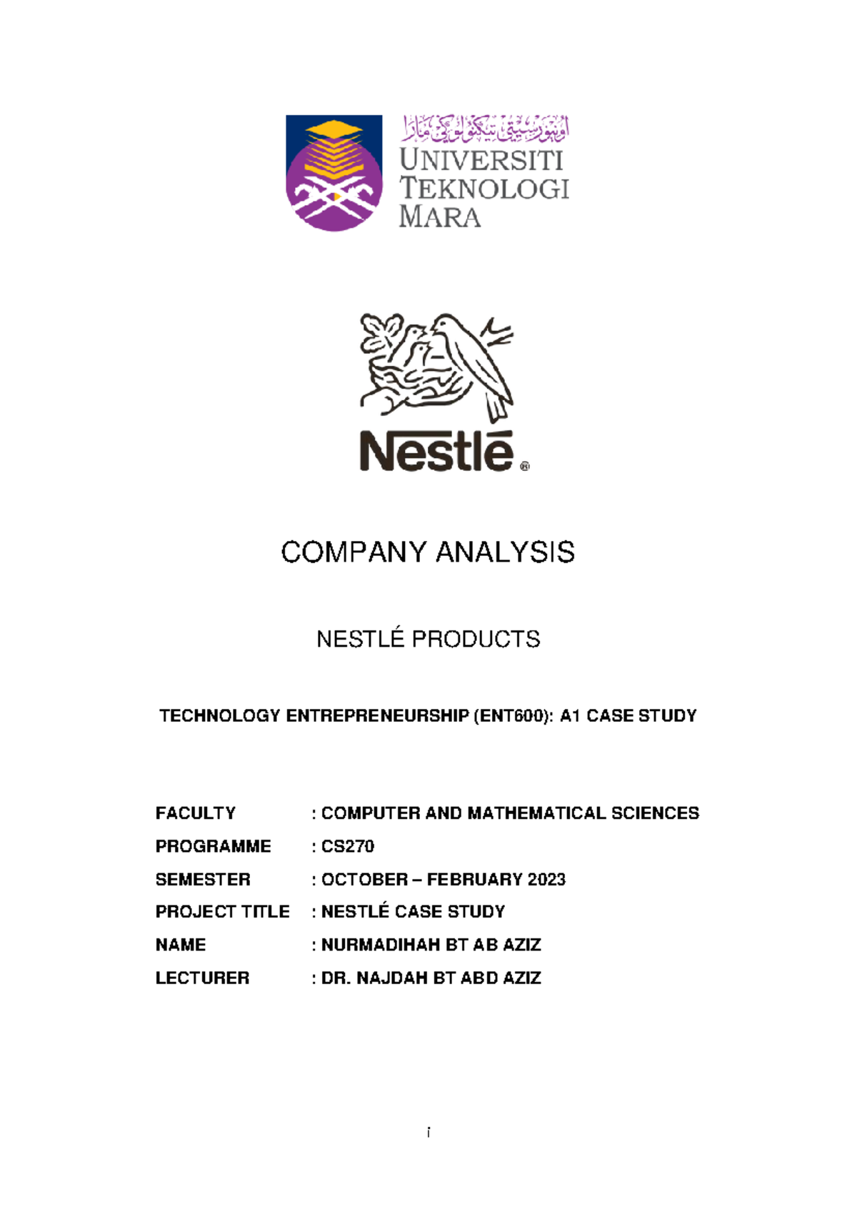 ENT600: A1 Case Study on Nestlé's Technology and Business Strategies ...