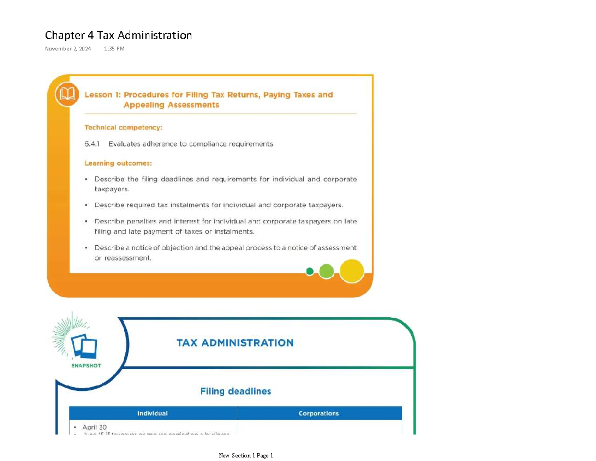Chapter 4 Tax Administration Notes (Course Code: TAX101) - Studocu
