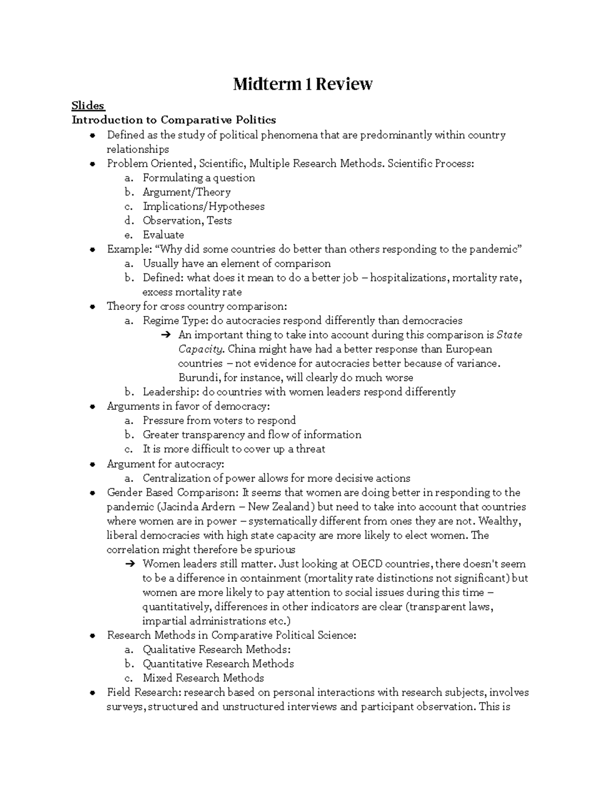 Midterm 1 Review: Key Concepts in Comparative Politics - Studocu