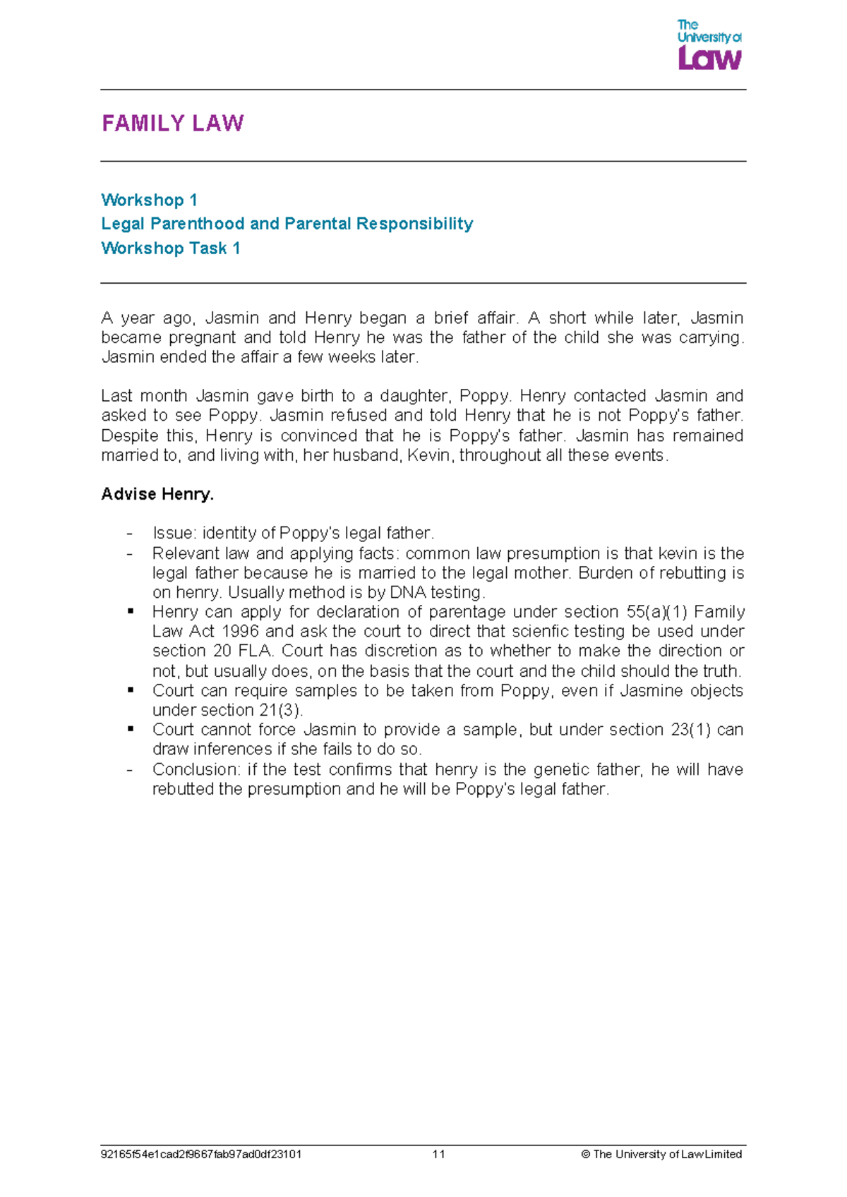 FAMILY LAW - WS1: Legal Parenthood & Parental Responsibility Analysis ...