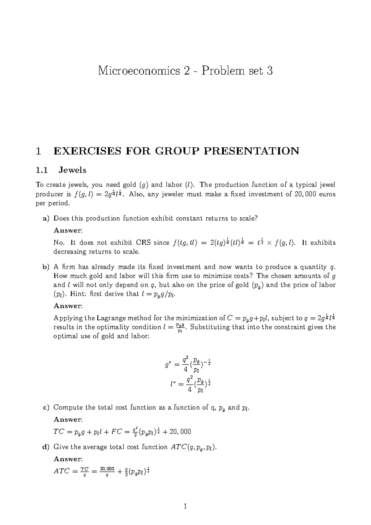 Micro 2 Problem Set 3 Solutions - Exercises and Insights 2022 - Studeersnel