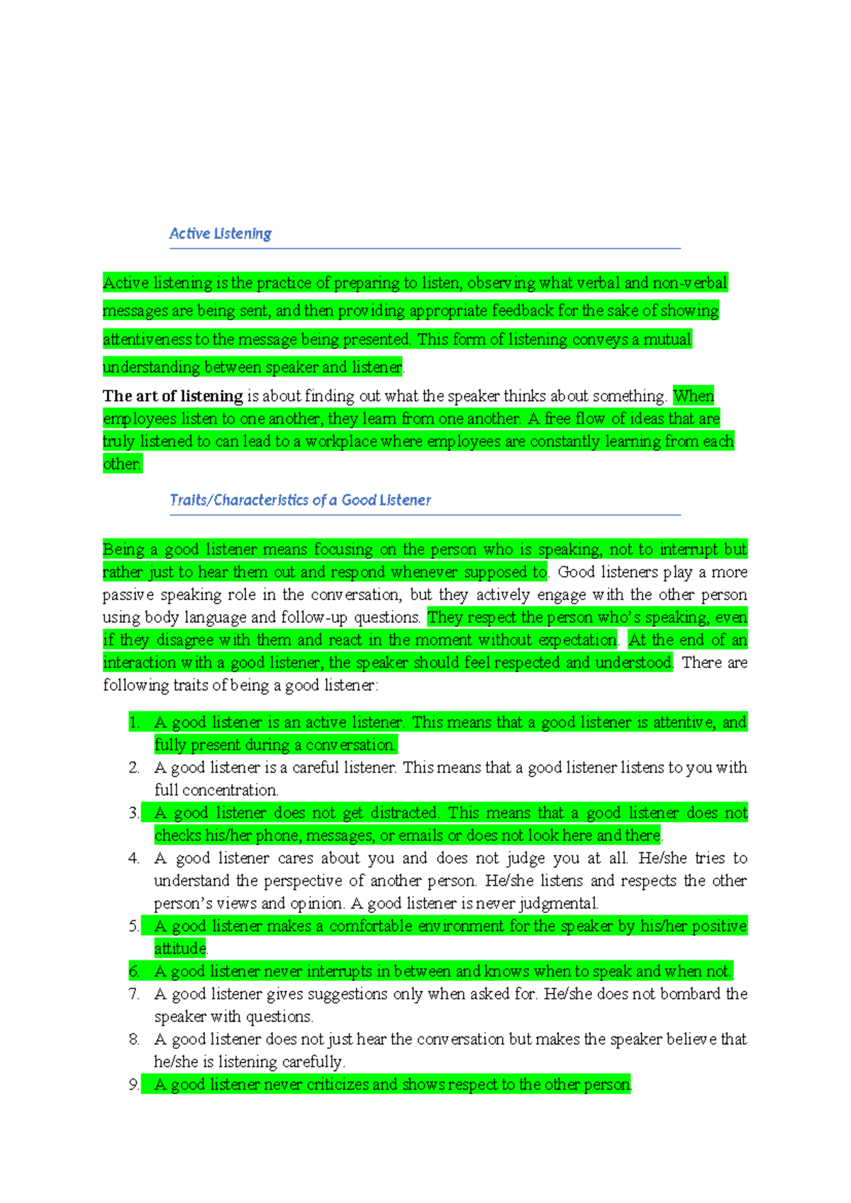 Unit 2: Active Listening and Effective Communication Skills - Studocu