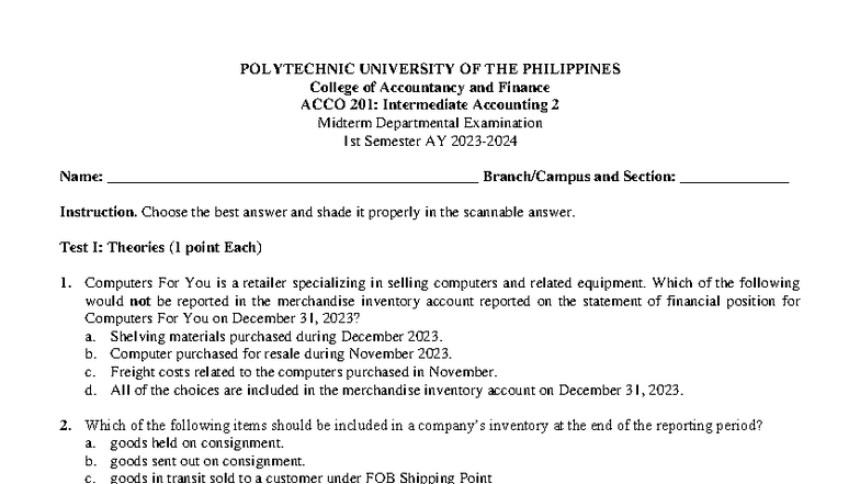 ACCO 201: Intermediate Accounting 2 Midterm Exam Reviewer - Studocu
