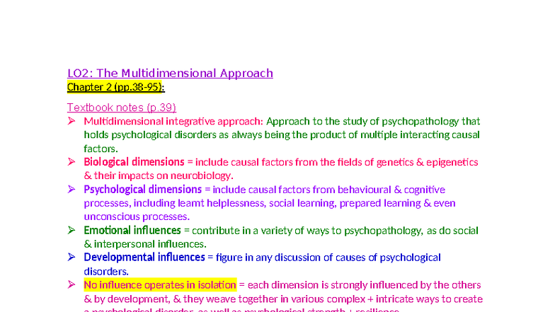 PSYC7322 - LU1 LO2: Multidimensional Approach Chapter 2 Notes - Studocu