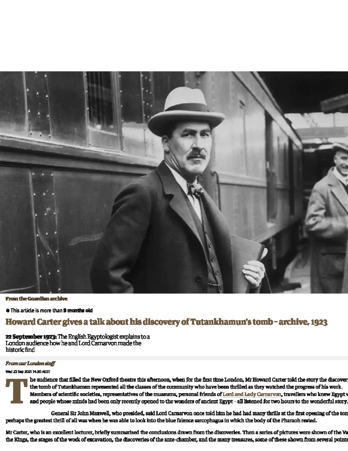 Howard Carter's 1923 Lecture on the Discovery of Tutankhamun's Tomb ...