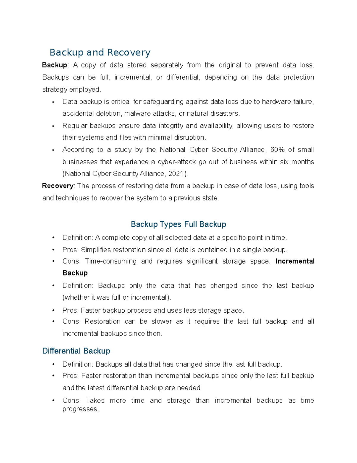 Backup and Recovery Strategies: Types, Tools, and Best Practices - Studocu