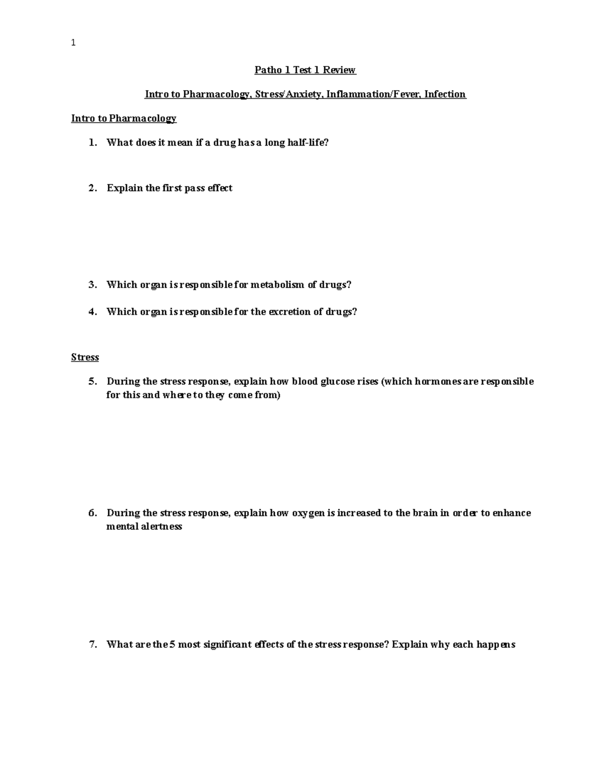 Patho 1 Test 1 Comprehensive Review: Pharmacology, Stress & Infection ...