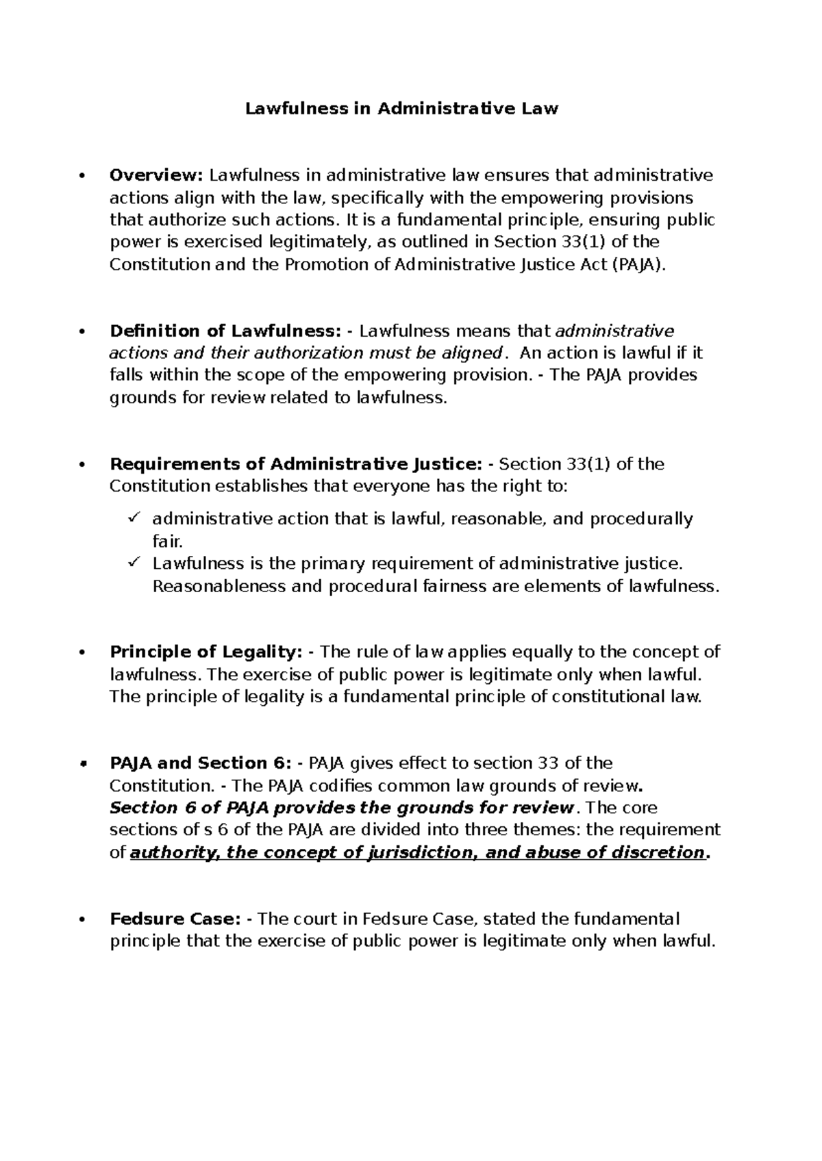 PAJA 6: Overview of Grounds for Review in Administrative Law - Studocu