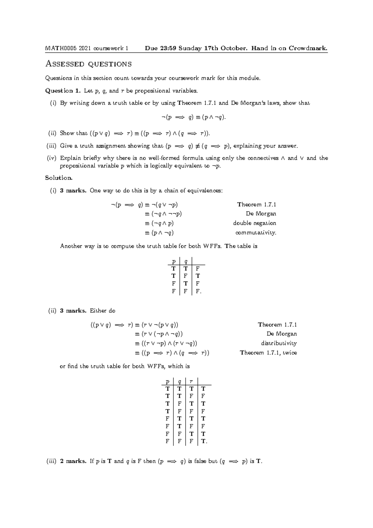 MATH0005 Coursework 1 Solutions and Explanations - Studocu