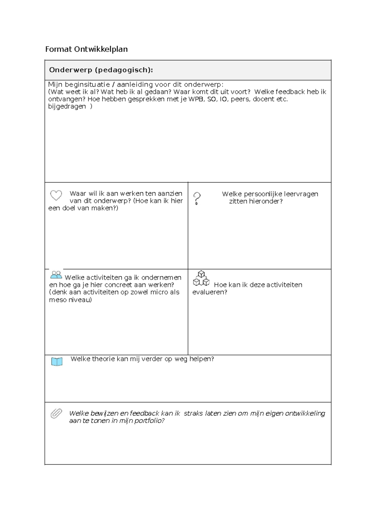 Format Ontwikkelplan Pedagogisch: Mijn Beginsituatie en Doelen ...