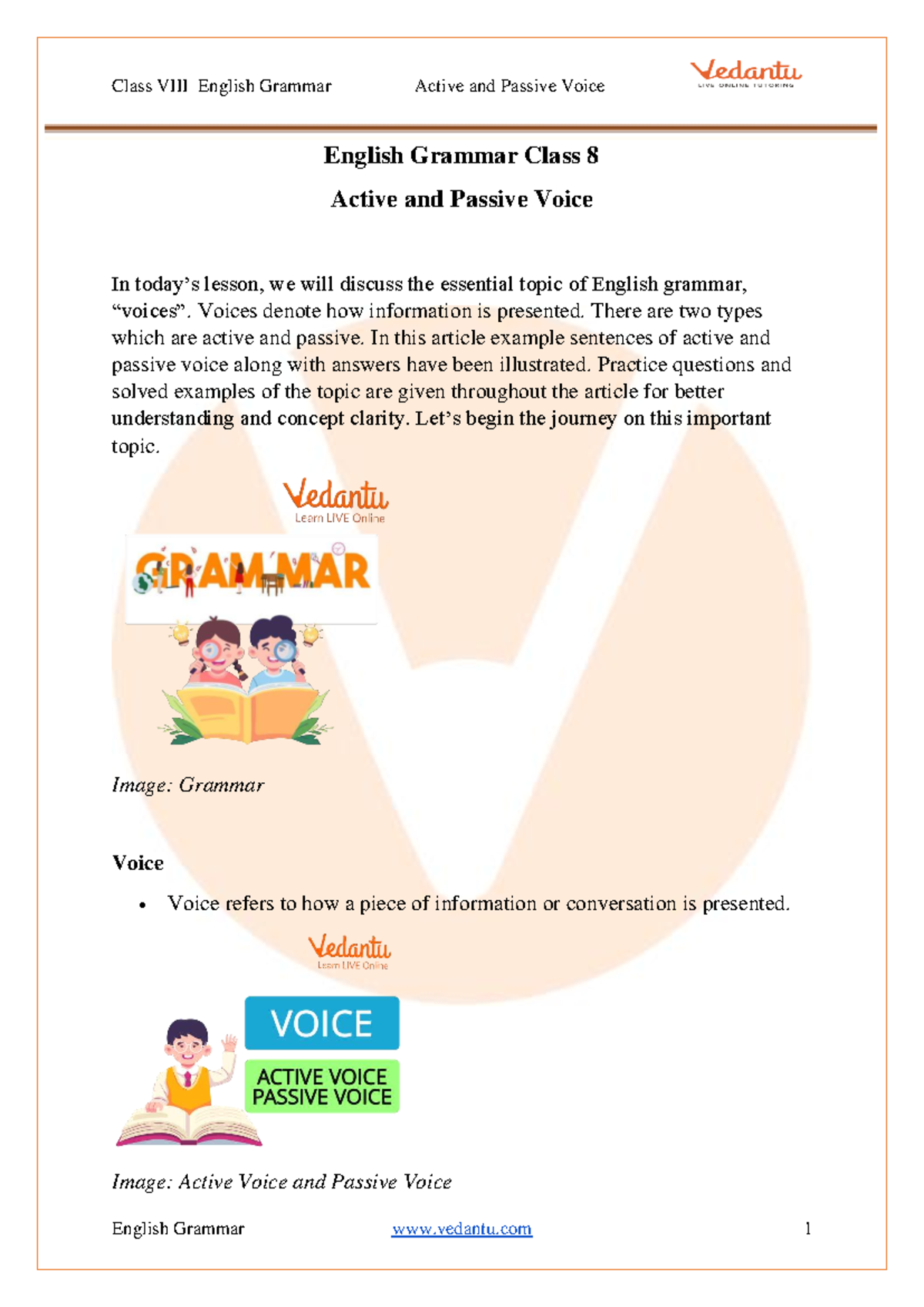 Class 8 English Grammar: Active and Passive Voice Solutions - Studocu