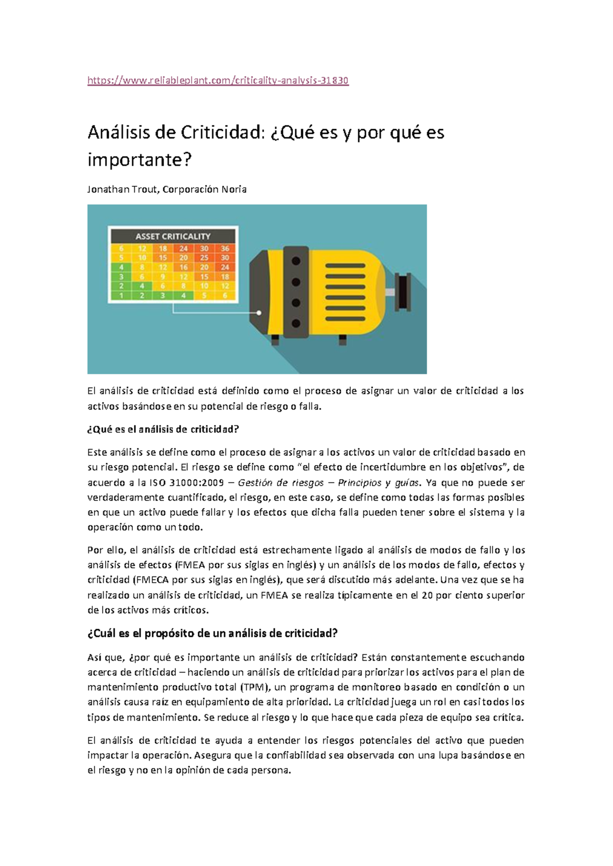 Análisis de Criticidad Qué es y por qué es importante - reliableplant ...