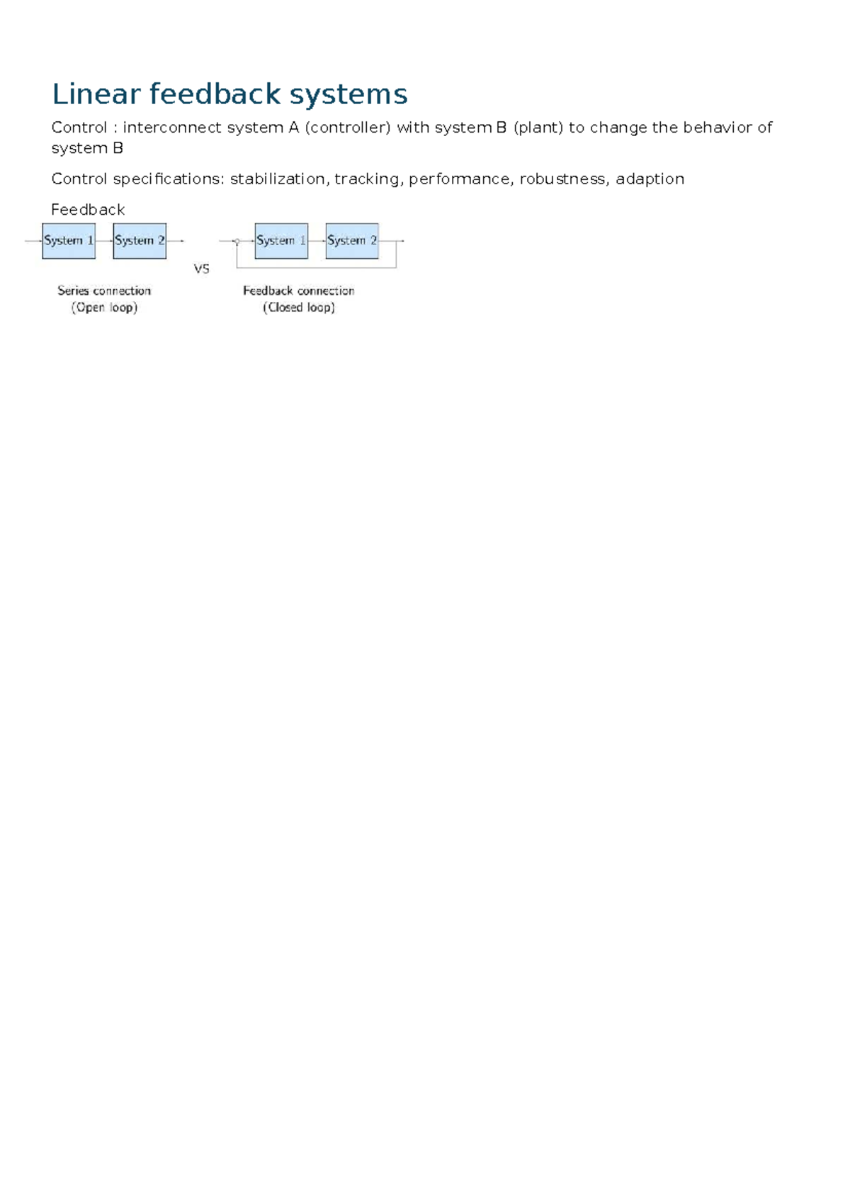 Control System Design Notes: Linear Feedback Systems (ENGR 301 ...