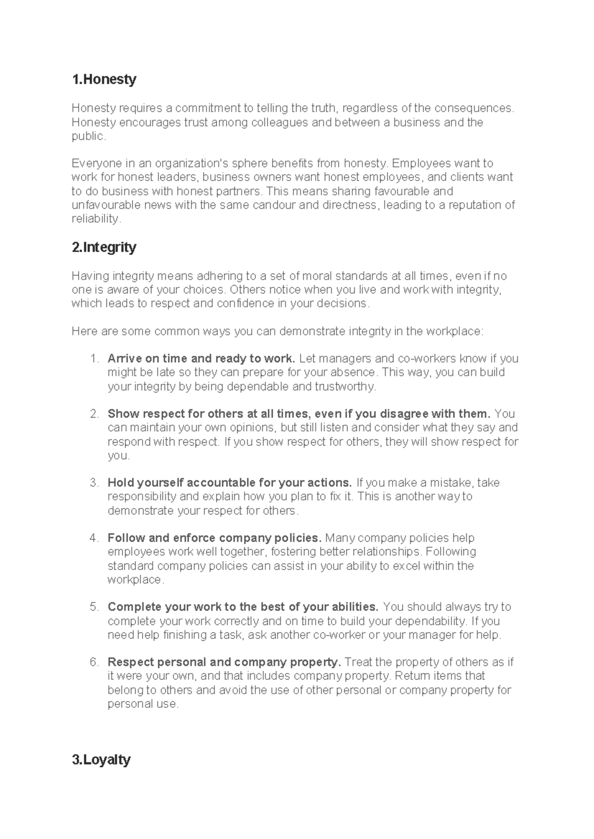 Business Ethics - Grp Assignment - 1 Honesty requires a commitment to ...