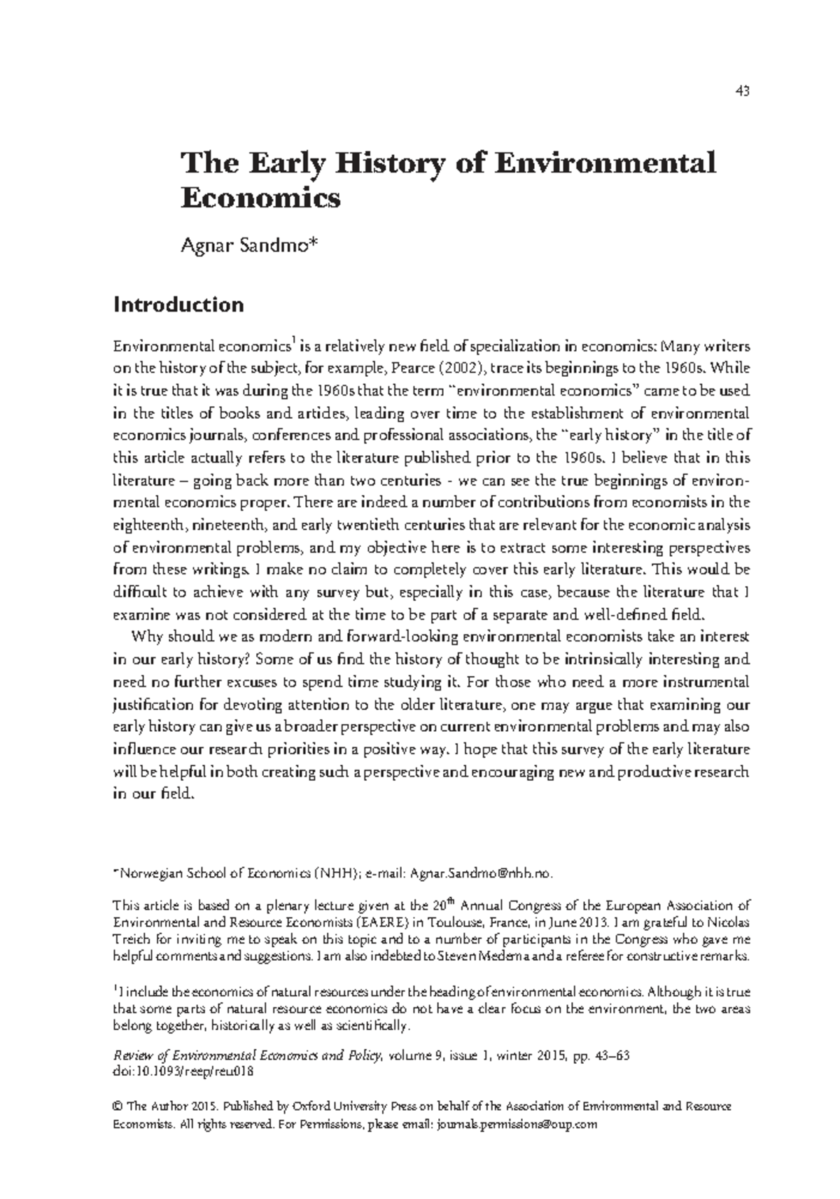 The Early History of Environmental Economics (Econ 43) - Studocu