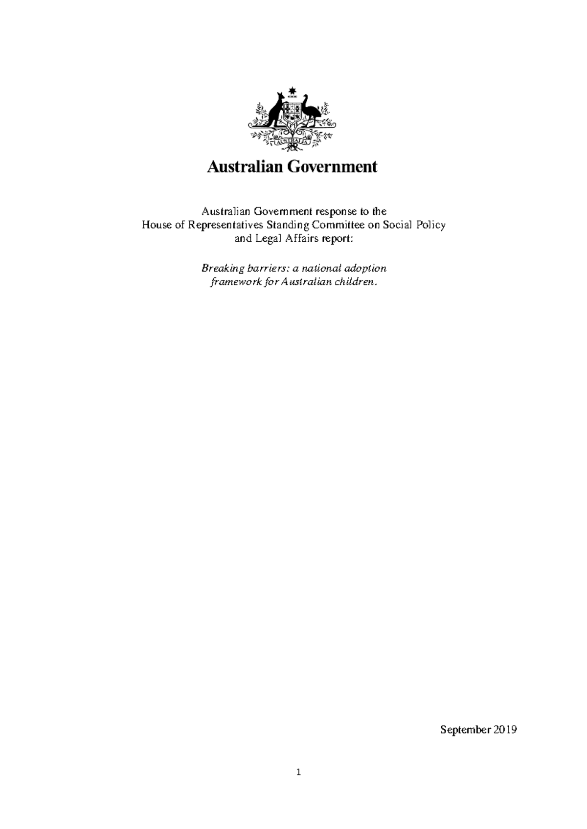 Australian Government Response to Adoption Framework Inquiry Report ...