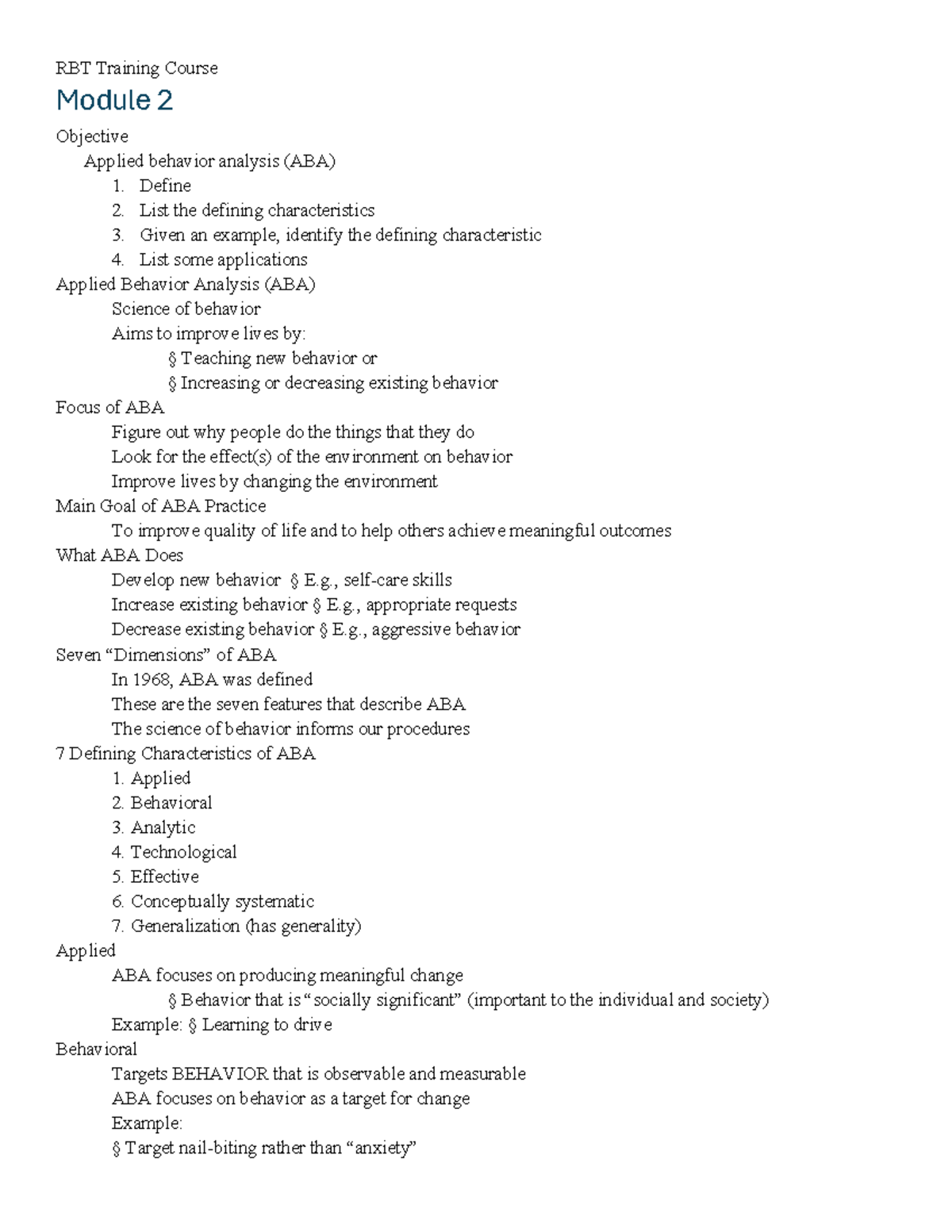RBT Training Course Module 2: Applied Behavior Analysis (ABA) Overview ...