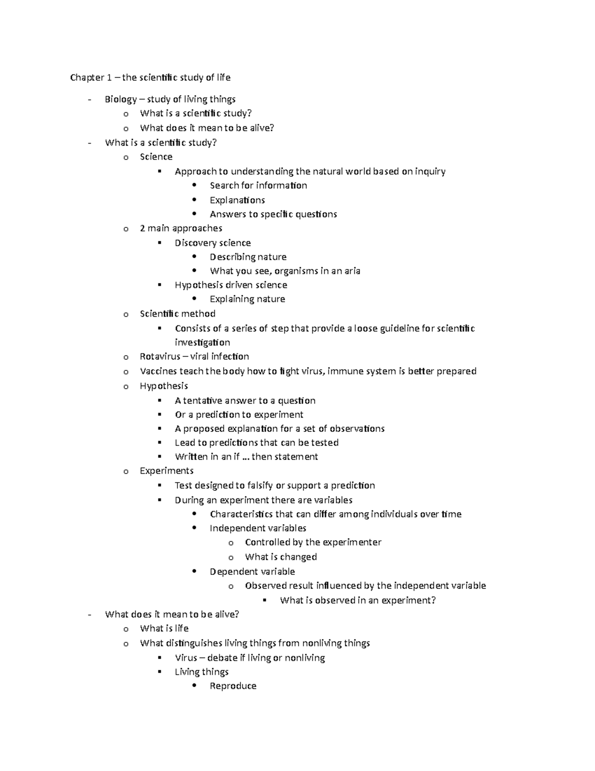 Bio 110 - Chapter 1: The Scientific Study of Life Overview - Studocu