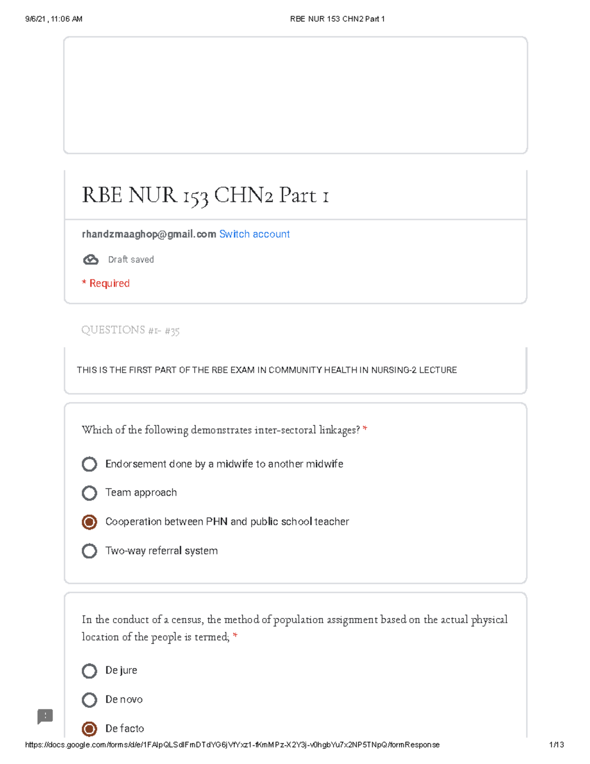 RBE NUR 153 CHN2 Community Health Exam Part 1 Questions - Studocu