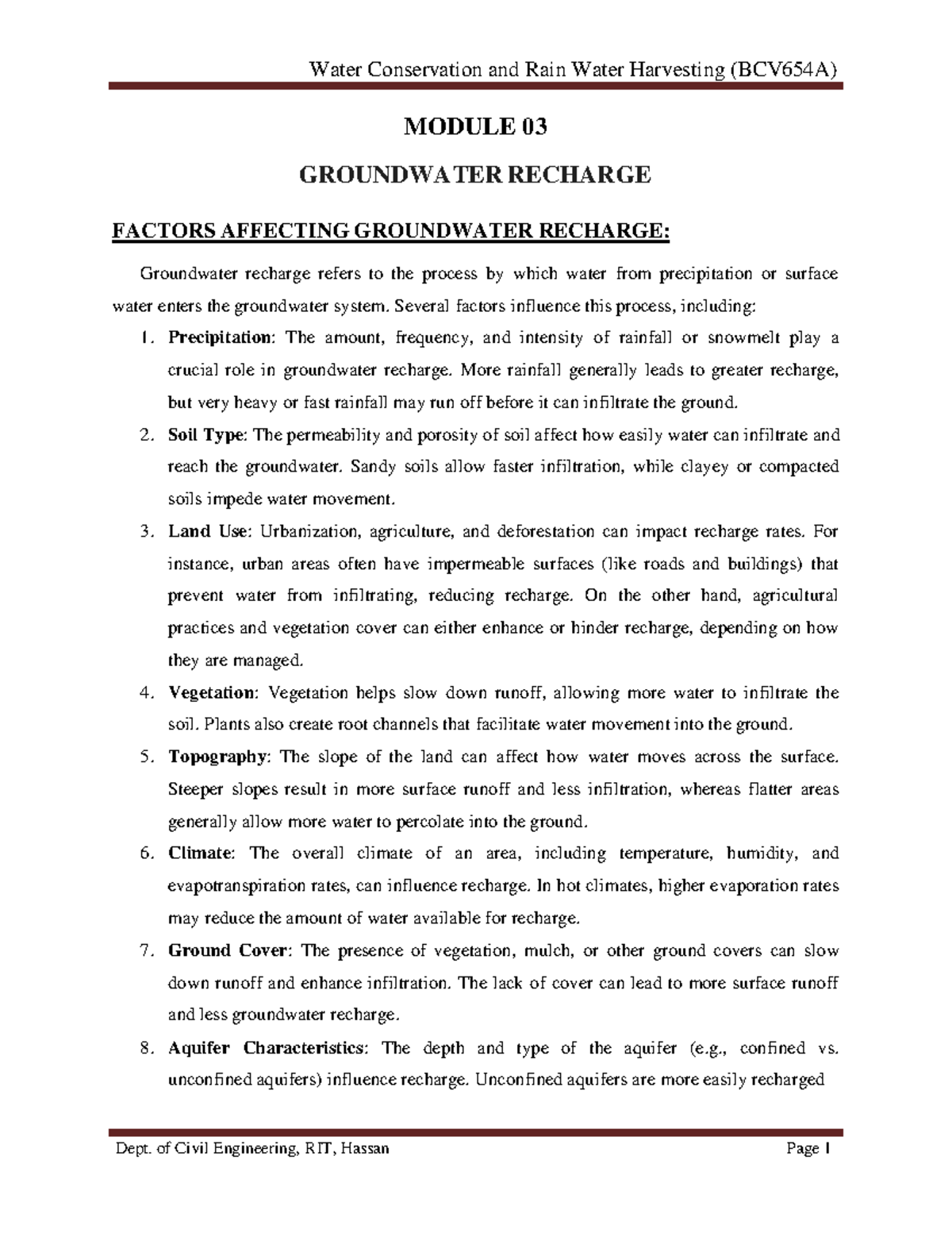 Water Conservation & Rain Water Harvesting Notes (BCV654A) - Studocu