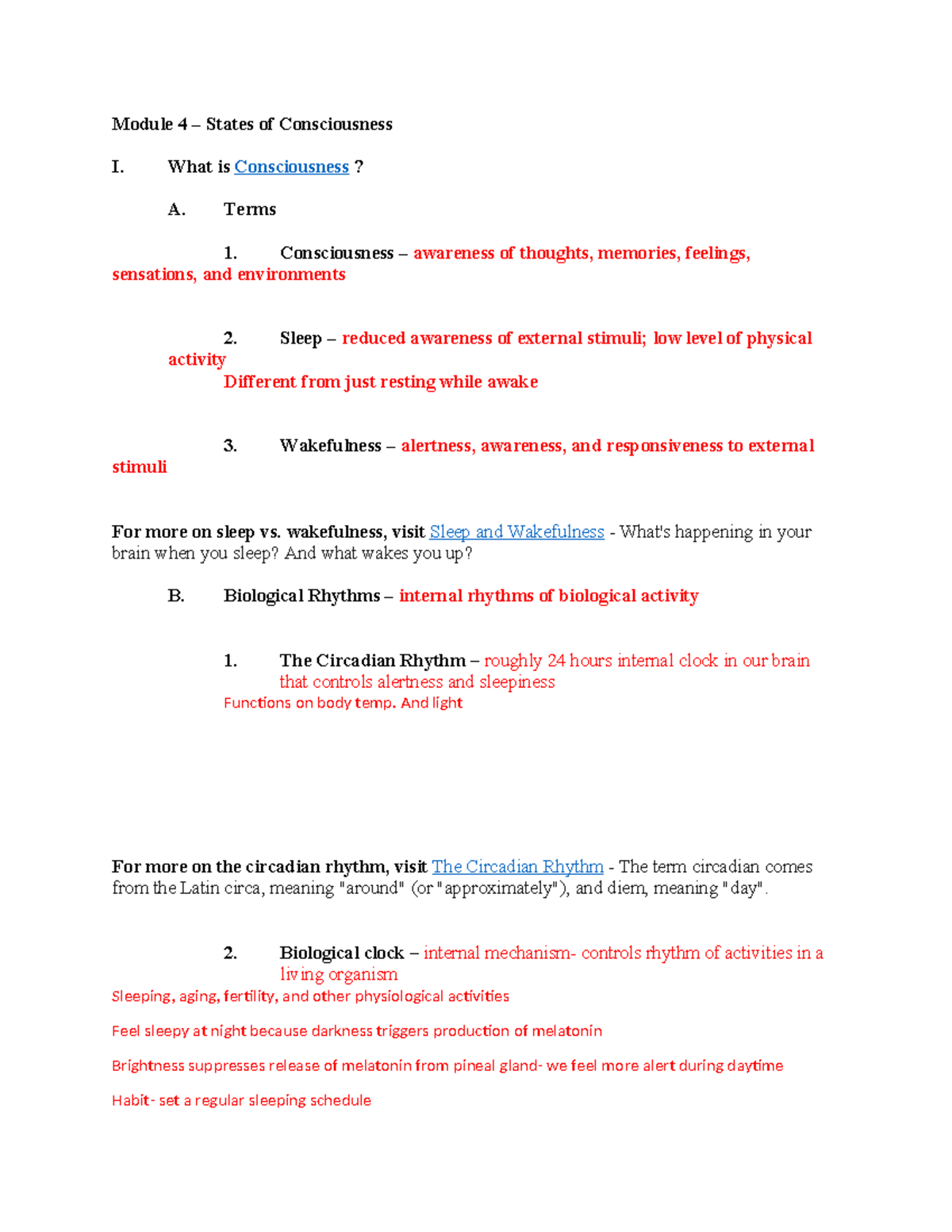 2000. Chapter 4: States of Consciousness - Outline and Key Concepts ...