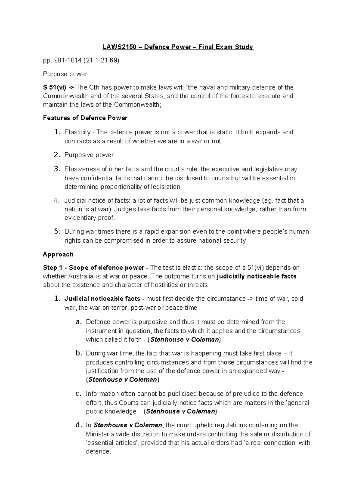 LAWS2150 Defence Power Final Exam Study Notes on Elasticity & Scope ...