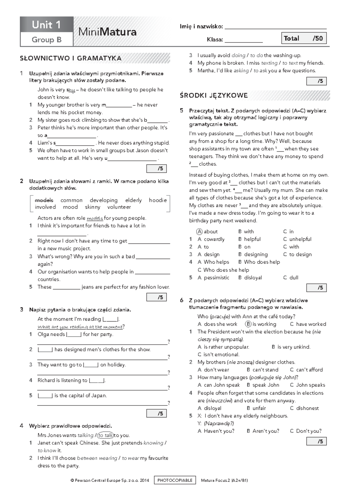 My Matura Success 2015 Unit 1 Sprawdzian www.studocu.com