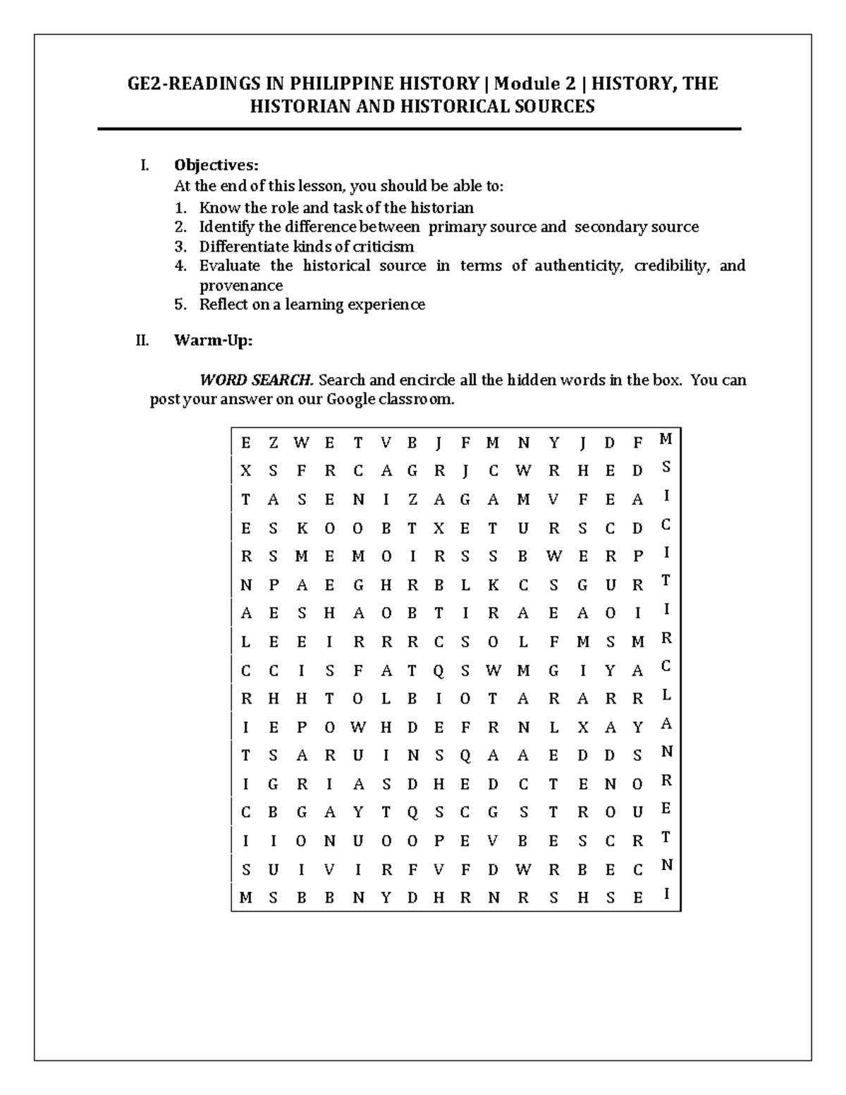 Module-2 compress - History - HISTORIAN AND HISTORICAL SOURCES I ...