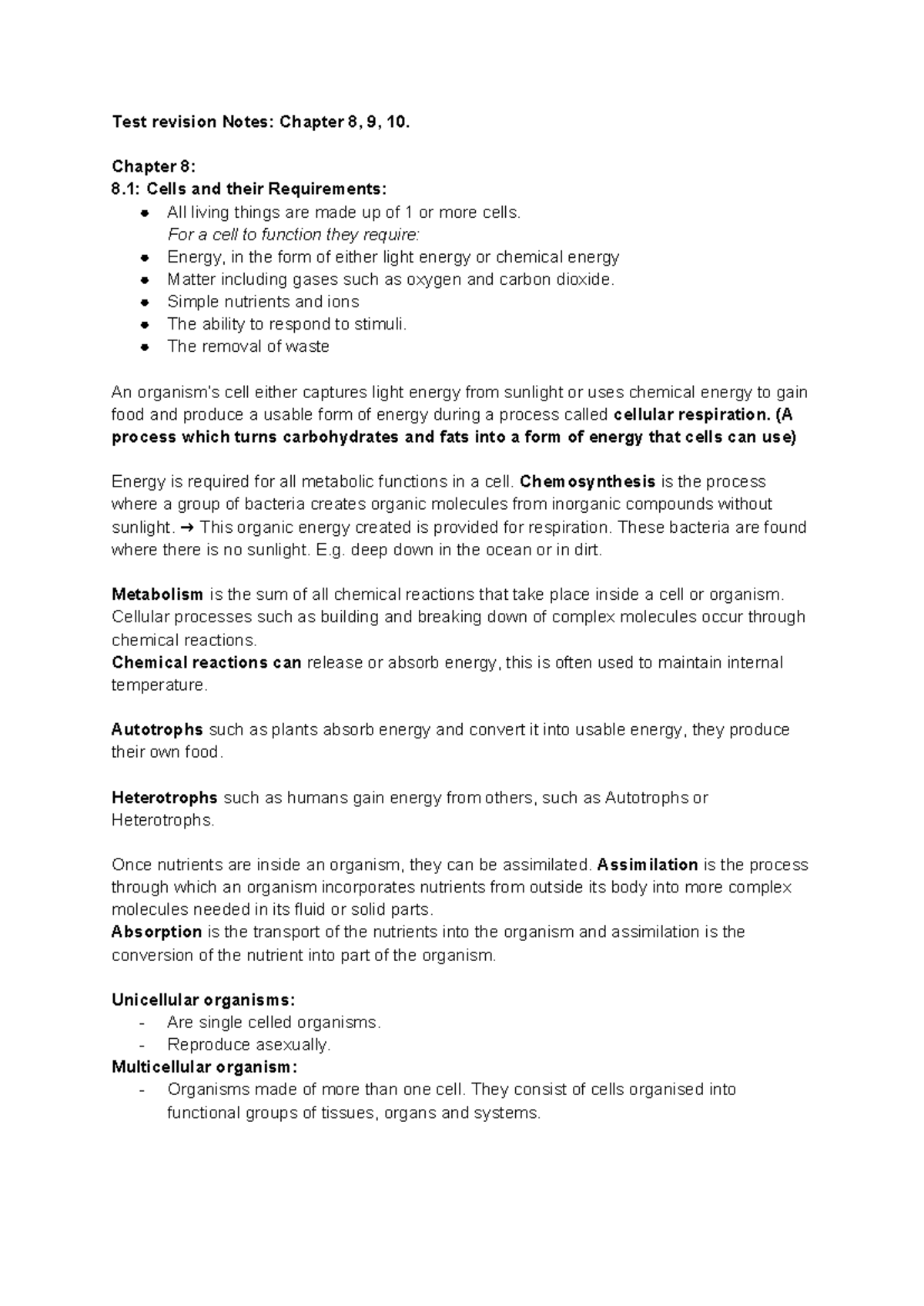 Biology UNIT 2: Cellular Processes and Metabolism Study Notes - Studocu