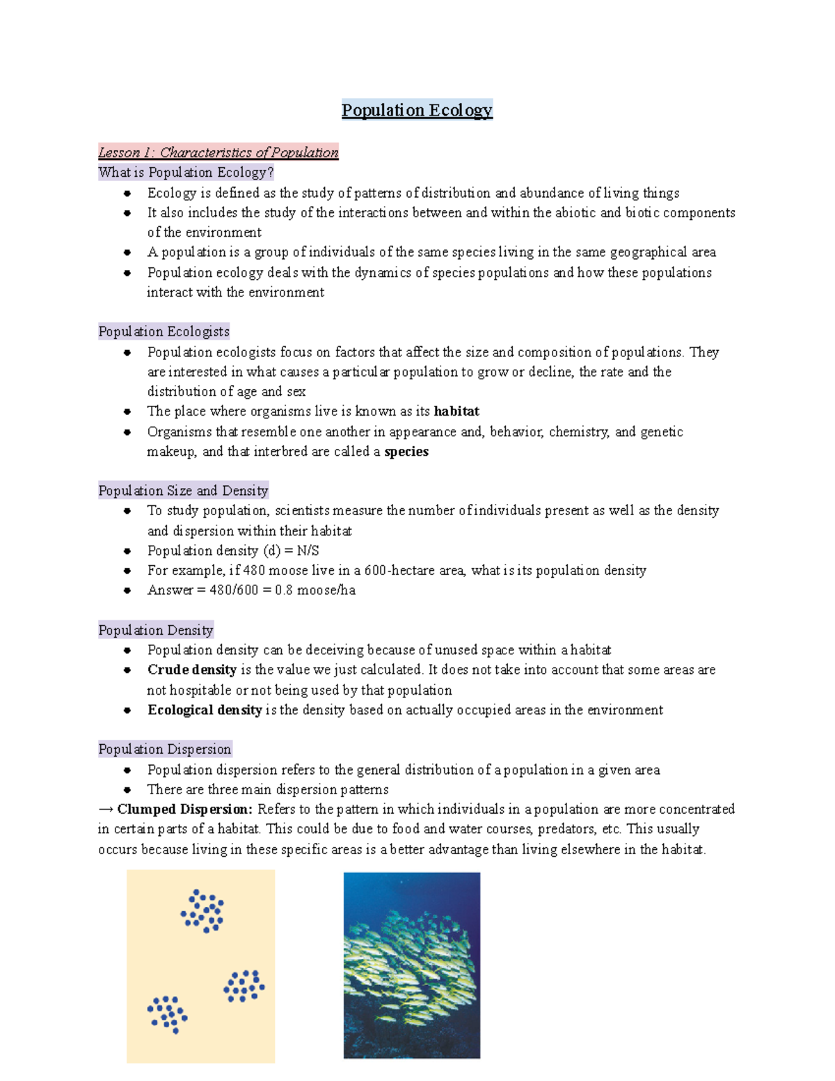 Population Dynamics and Ecology (Bio 101: Lesson Notes) - Studocu