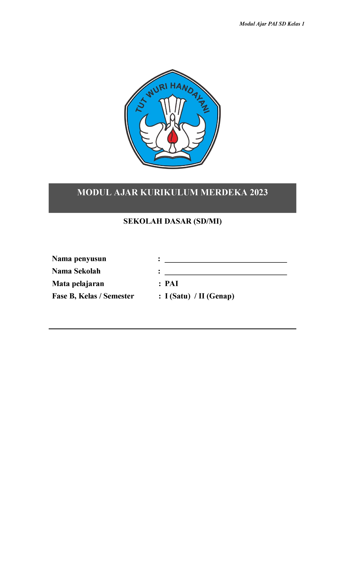 Modul Ajar PAI SD Kelas 1 - Kurikulum Merdeka 2023 - Studocu