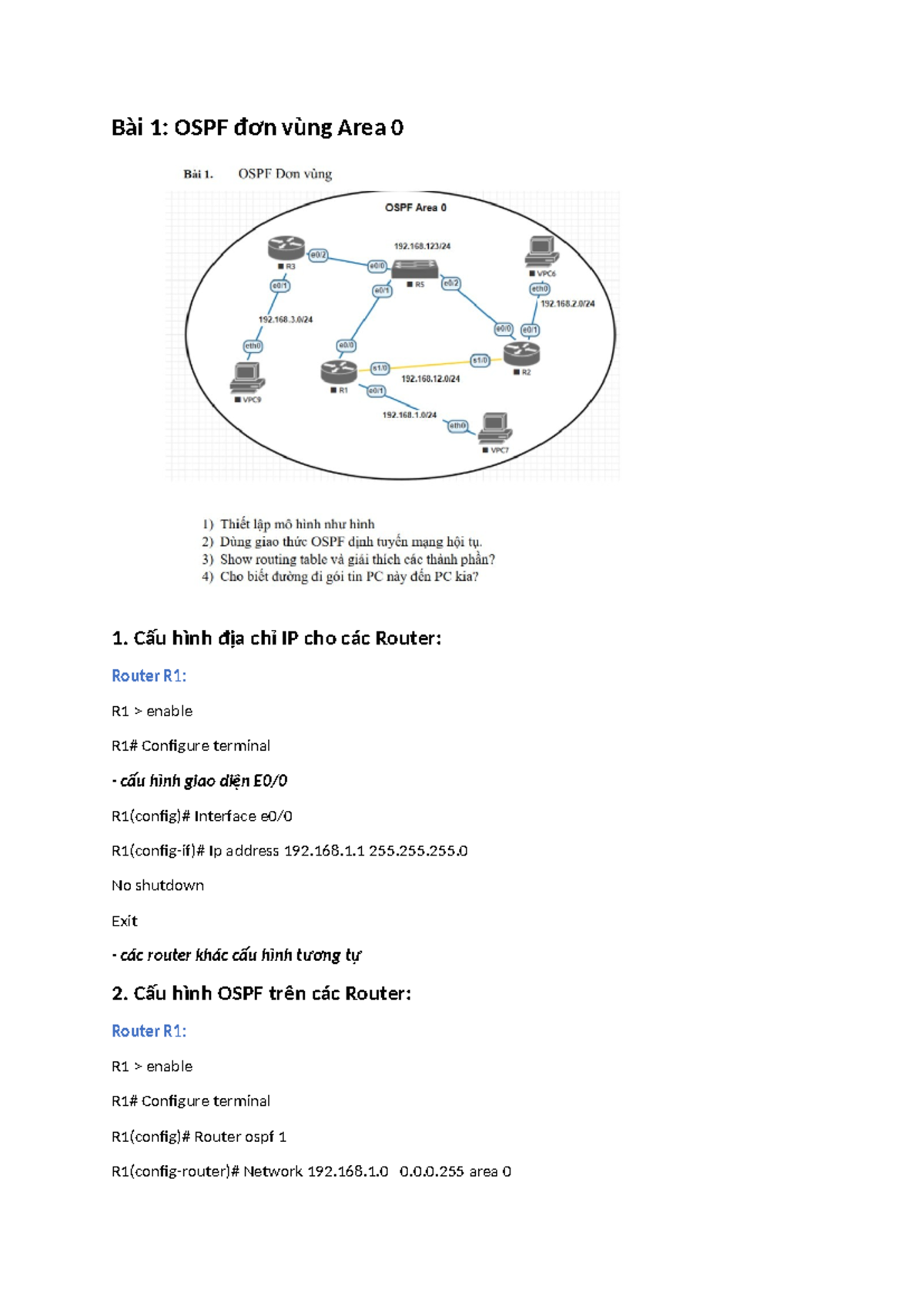 Cấu Hình OSPF, RIPng và Redistribute - ĐTCM CK - CVBCV - Studocu
