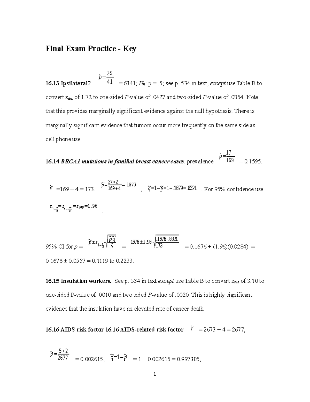 Biostatistics 2021 Final Exam Practice Response Key - Studocu