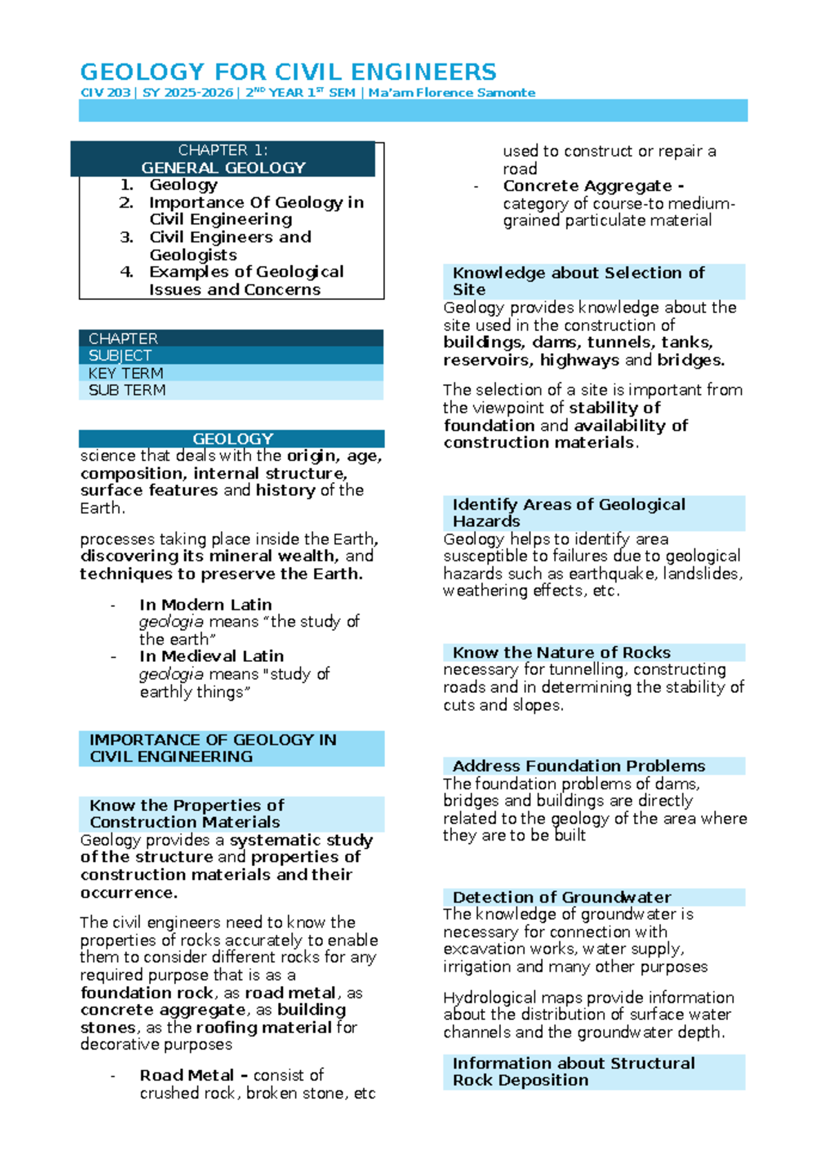 Understanding Geology for Civil Engineers (CIV 203, 2nd Year, 1st Sem ...