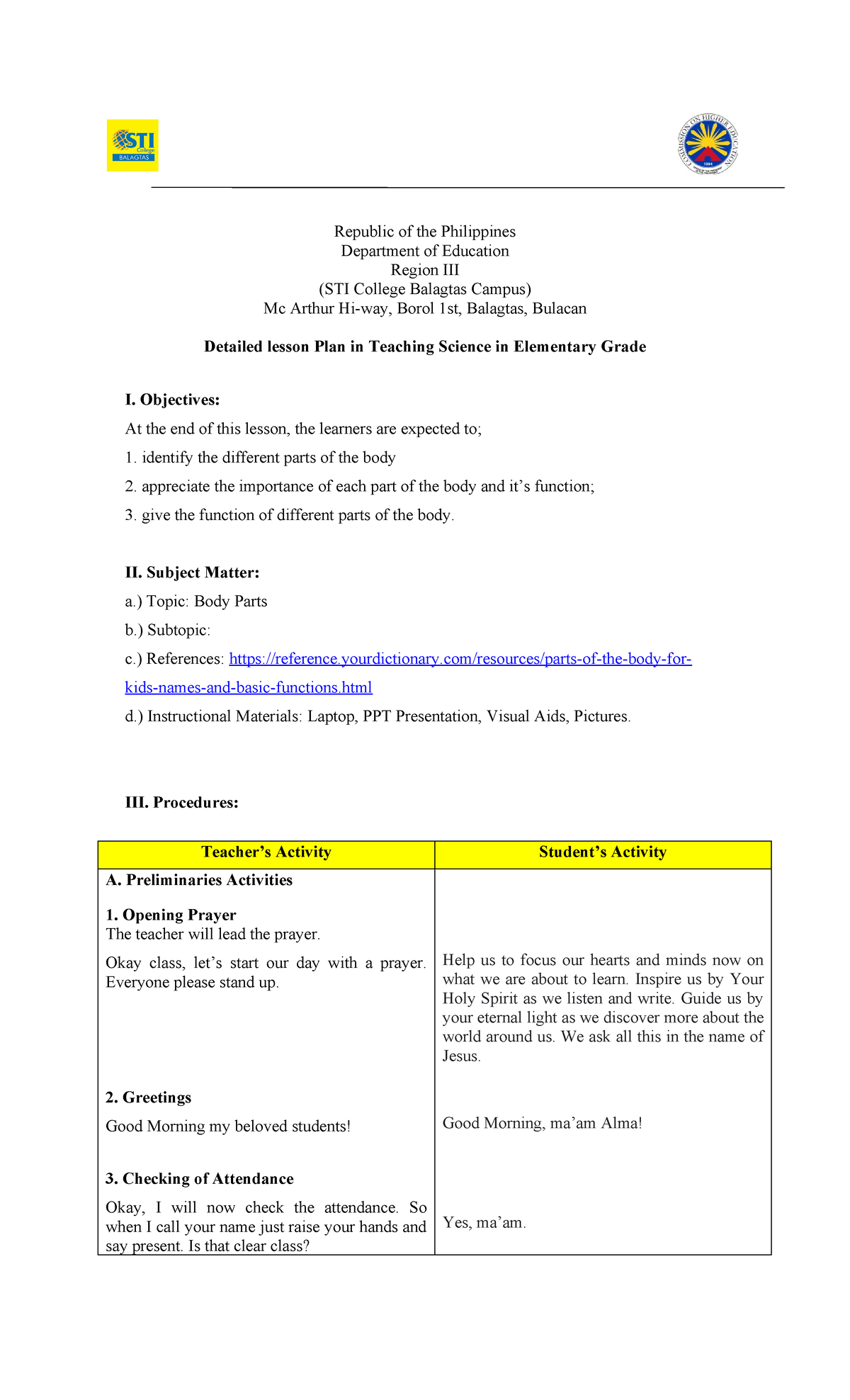 Detailed Lesson Plan in Science 5 - Republic of the Philippines ...