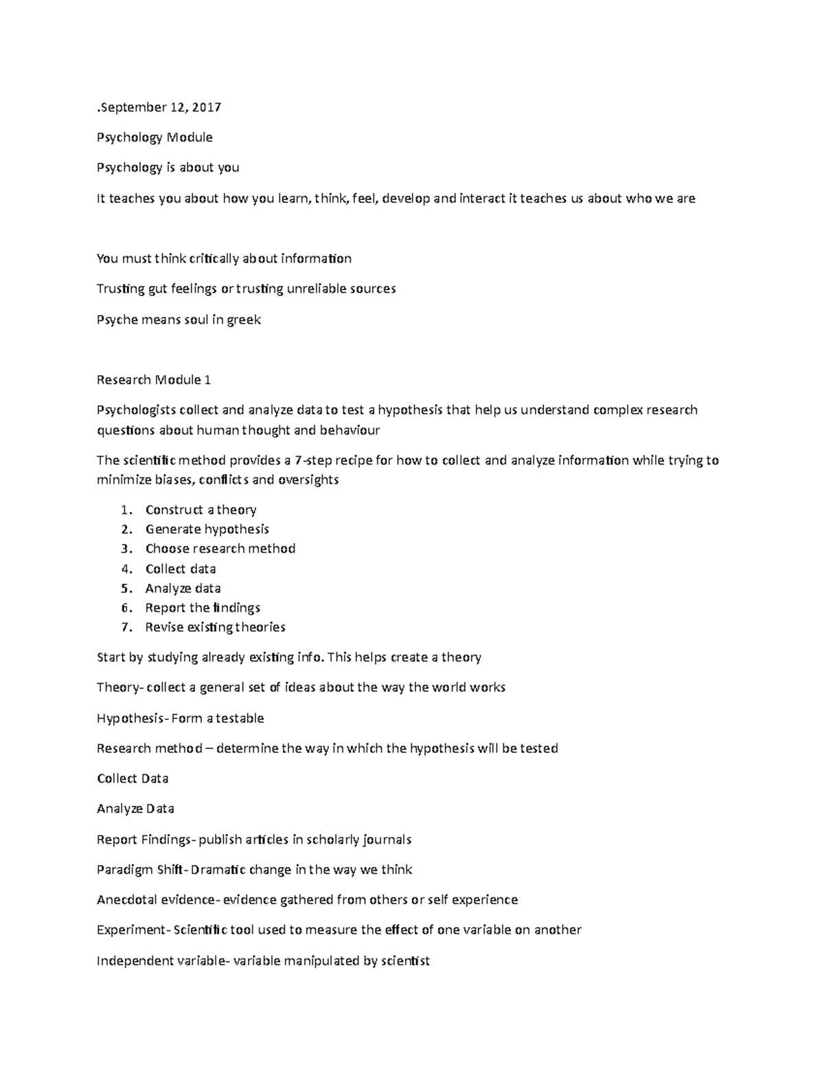Psychology PSY101 Midterm Quiz Notes on Learning and Research Methods ...