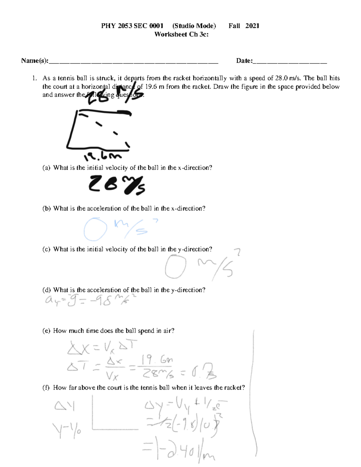 college physics 1 work sheet UCF dr. Shulte - PHY 2053 SEC 0001 (Studio ...