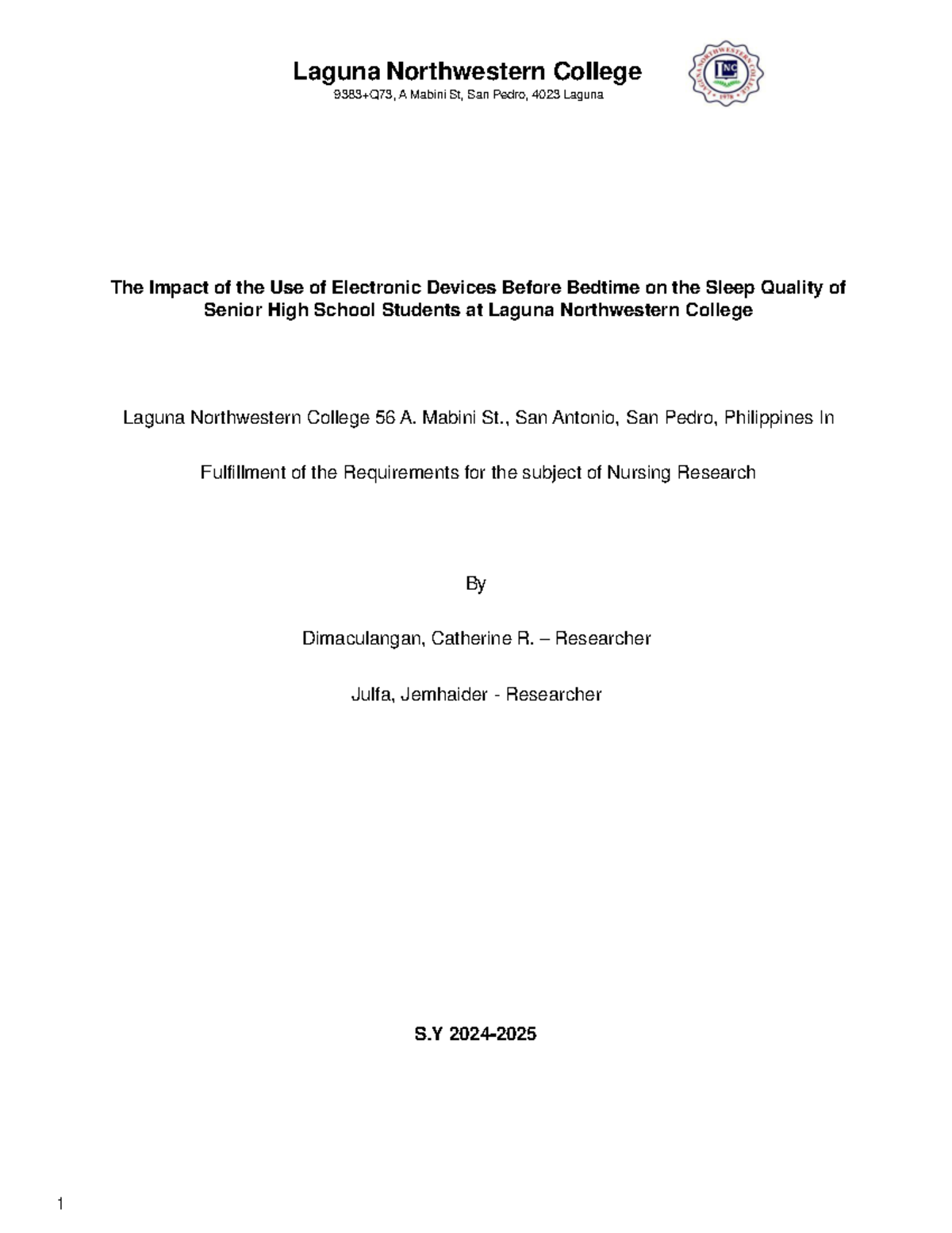 The Impact of Electronic Devices on Sleep Quality of SHS Students at ...