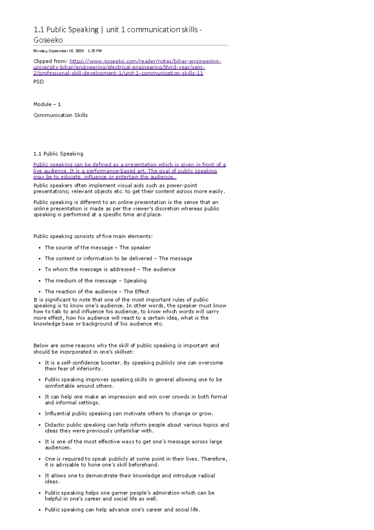PSD1 - Essential Notes on Public Speaking & Communication Skills - Studocu