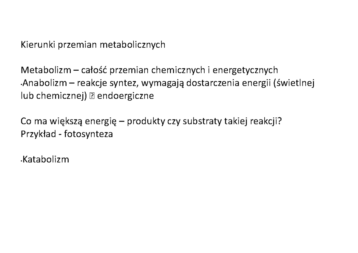 Sprawdzian Z Przemian Metabolicznych Biologia 3 Tech Liceum