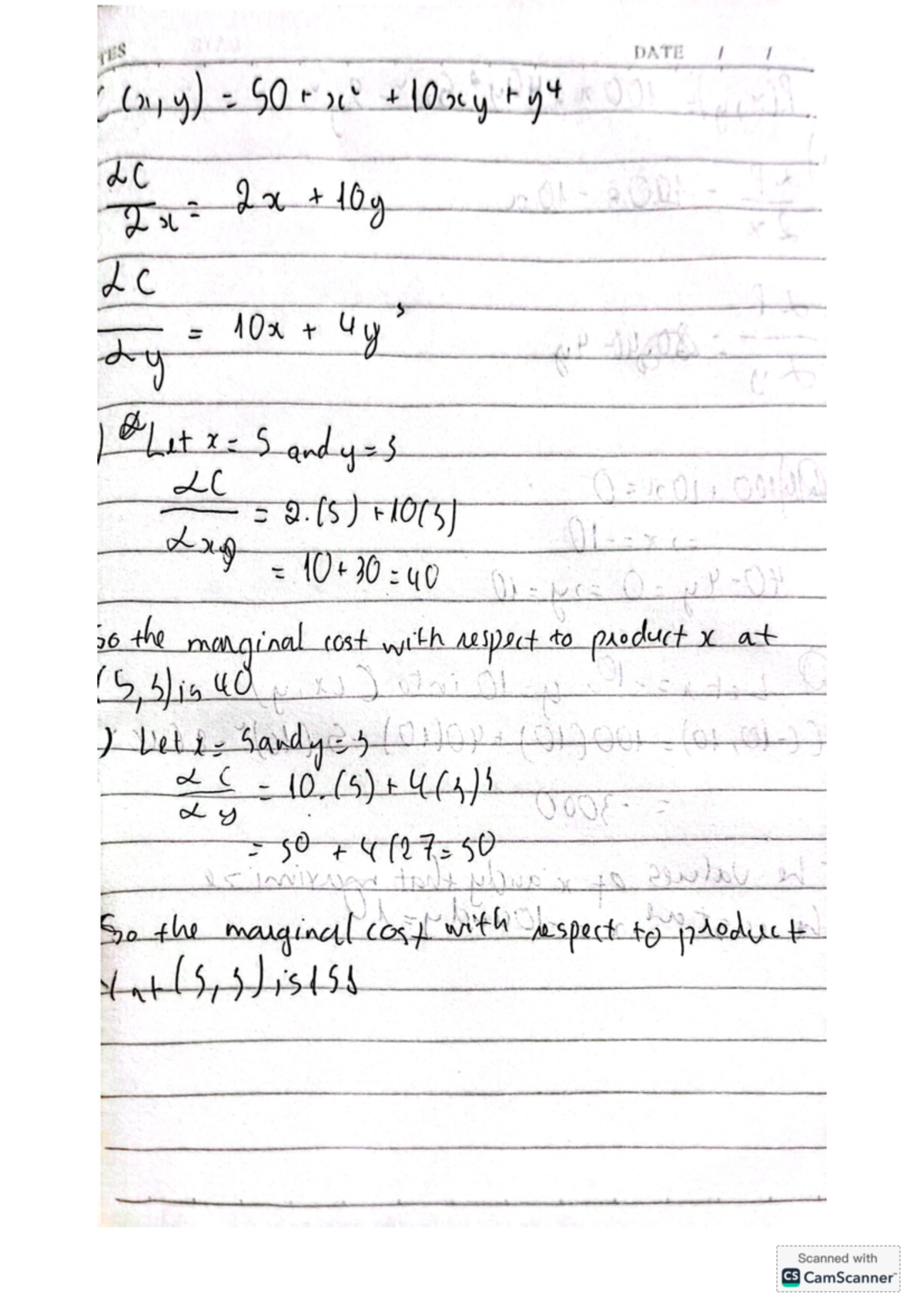 Marginal Cost Analysis for Products X and Y: Notes and Calculations ...