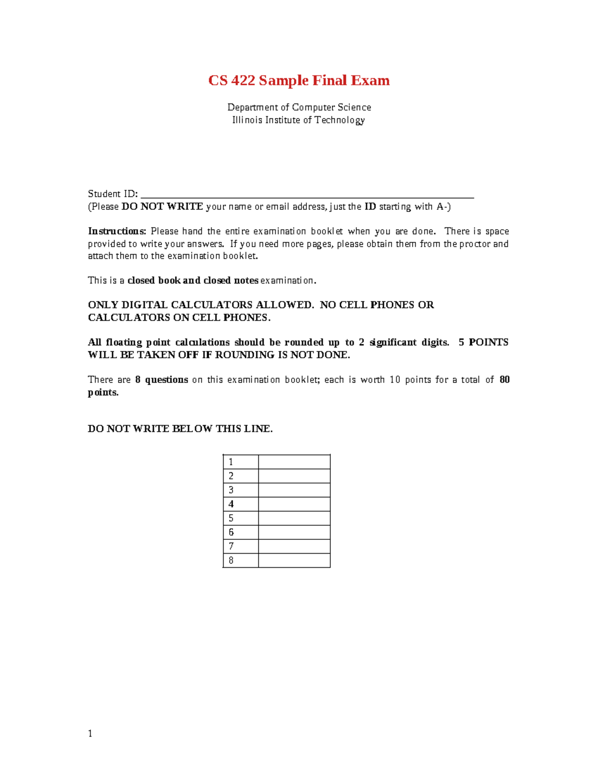 CS 422 Final Exam Sample - Comprehensive Practice Questions and ...