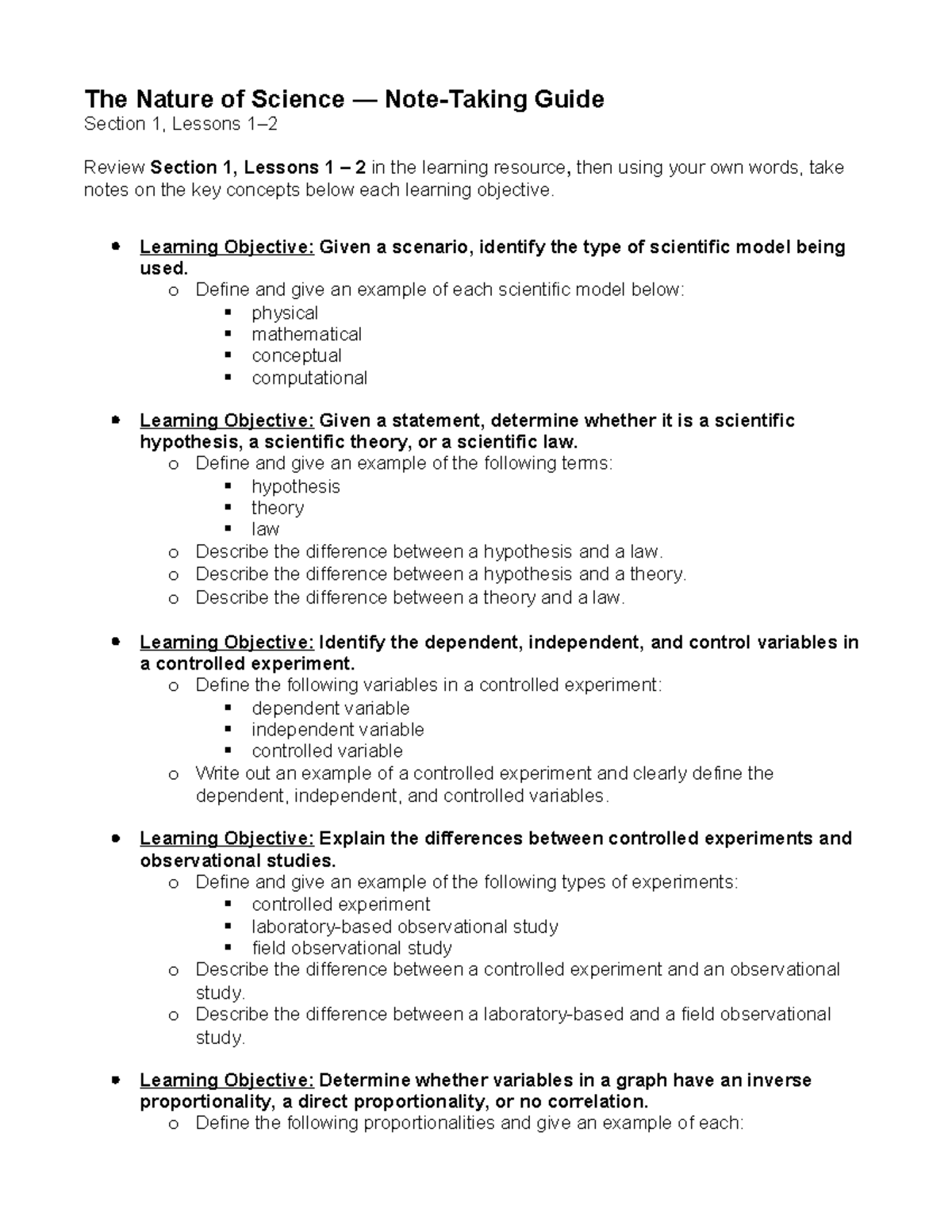 Section 1 Lessons 1-2: Science Models & Experiments Guide - Studocu
