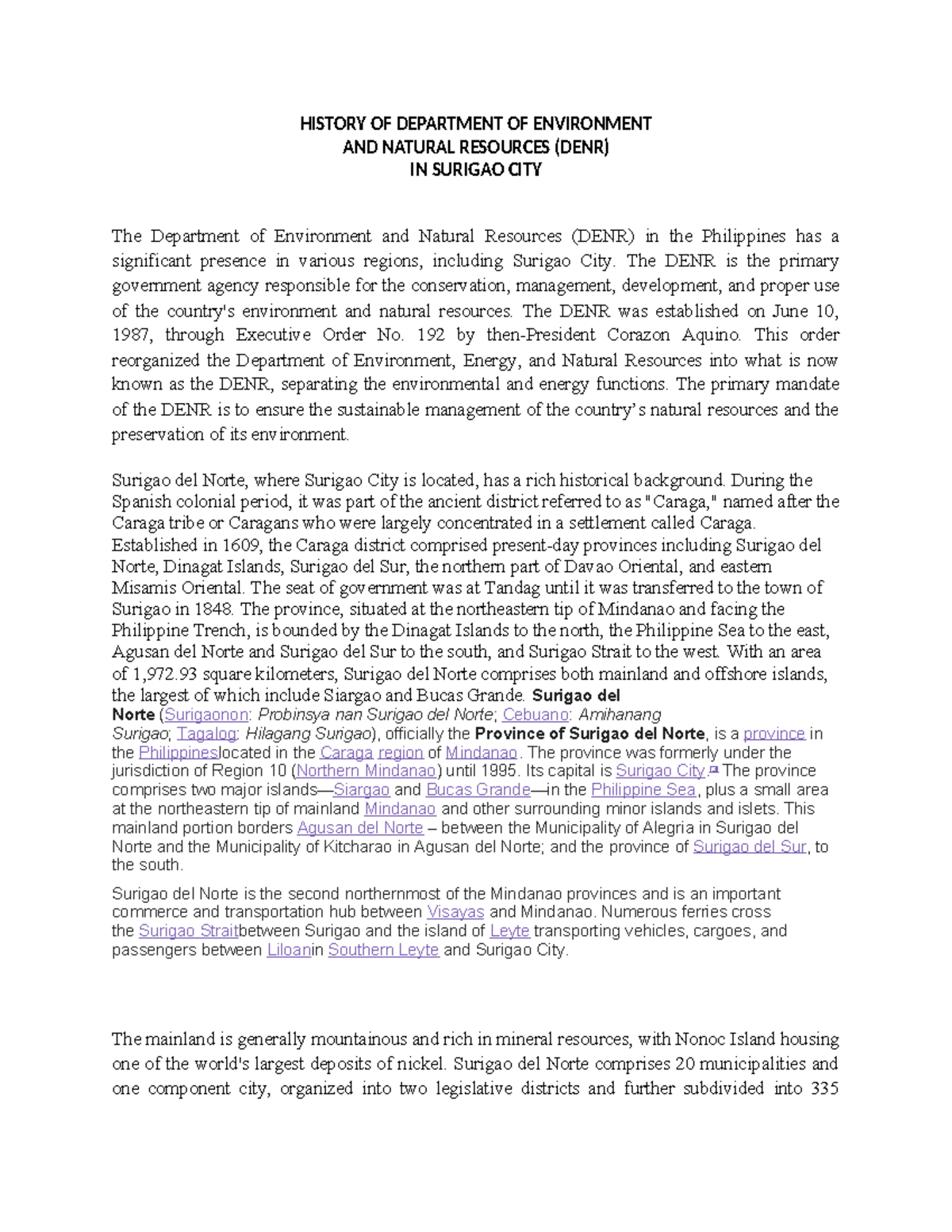 History of the Department of Environment and Natural Resources (DENR ...