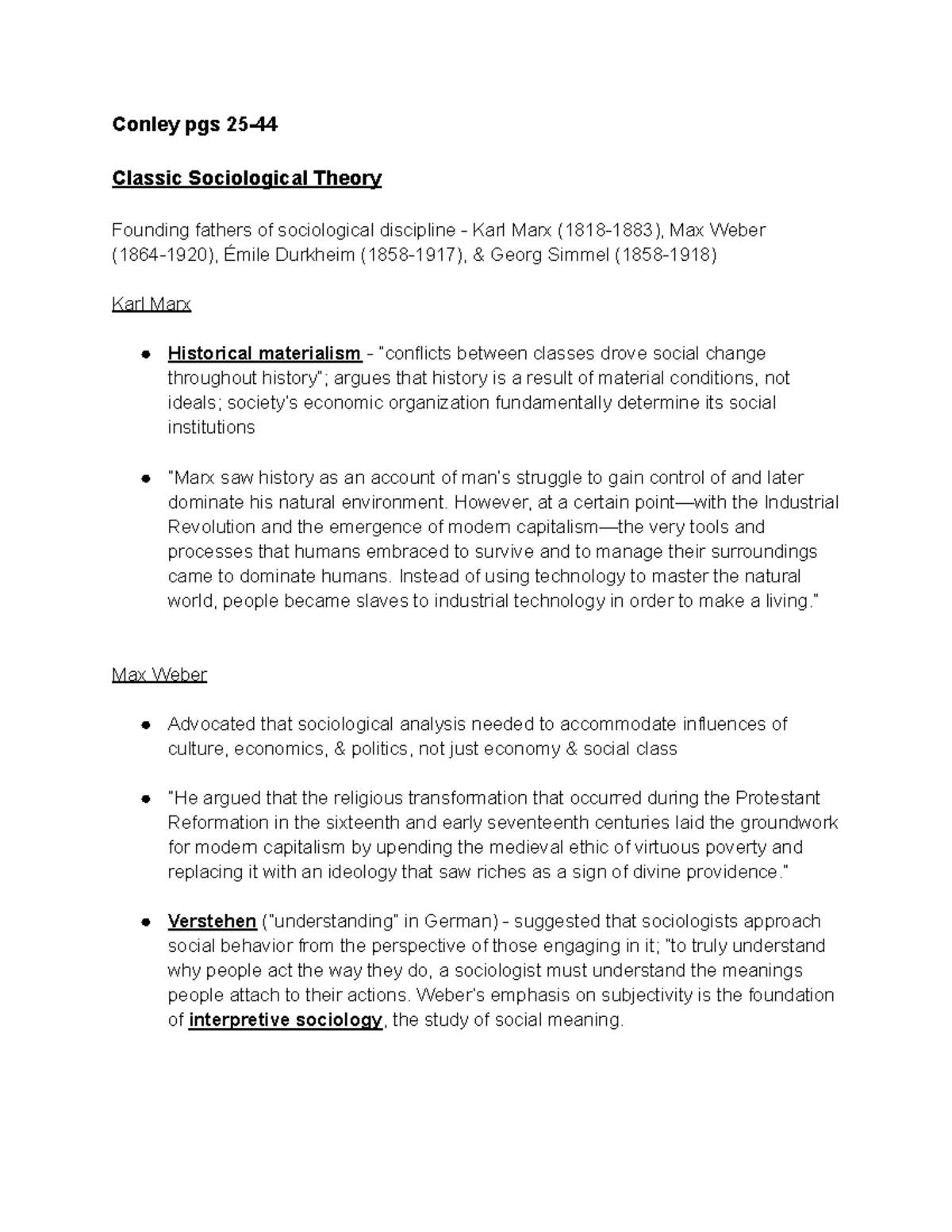 SOC 101 Week 2 Lecture Notes: Classic Sociological Theories Overview ...