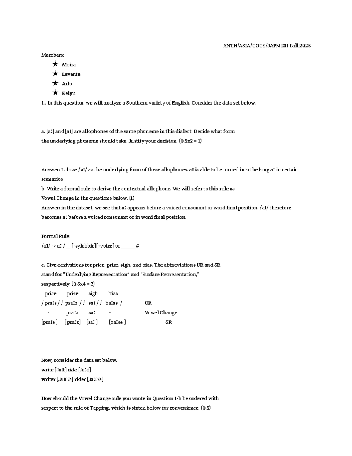 Phonetics Worksheets: Analyzing Southern English Dialect (231) - Studocu