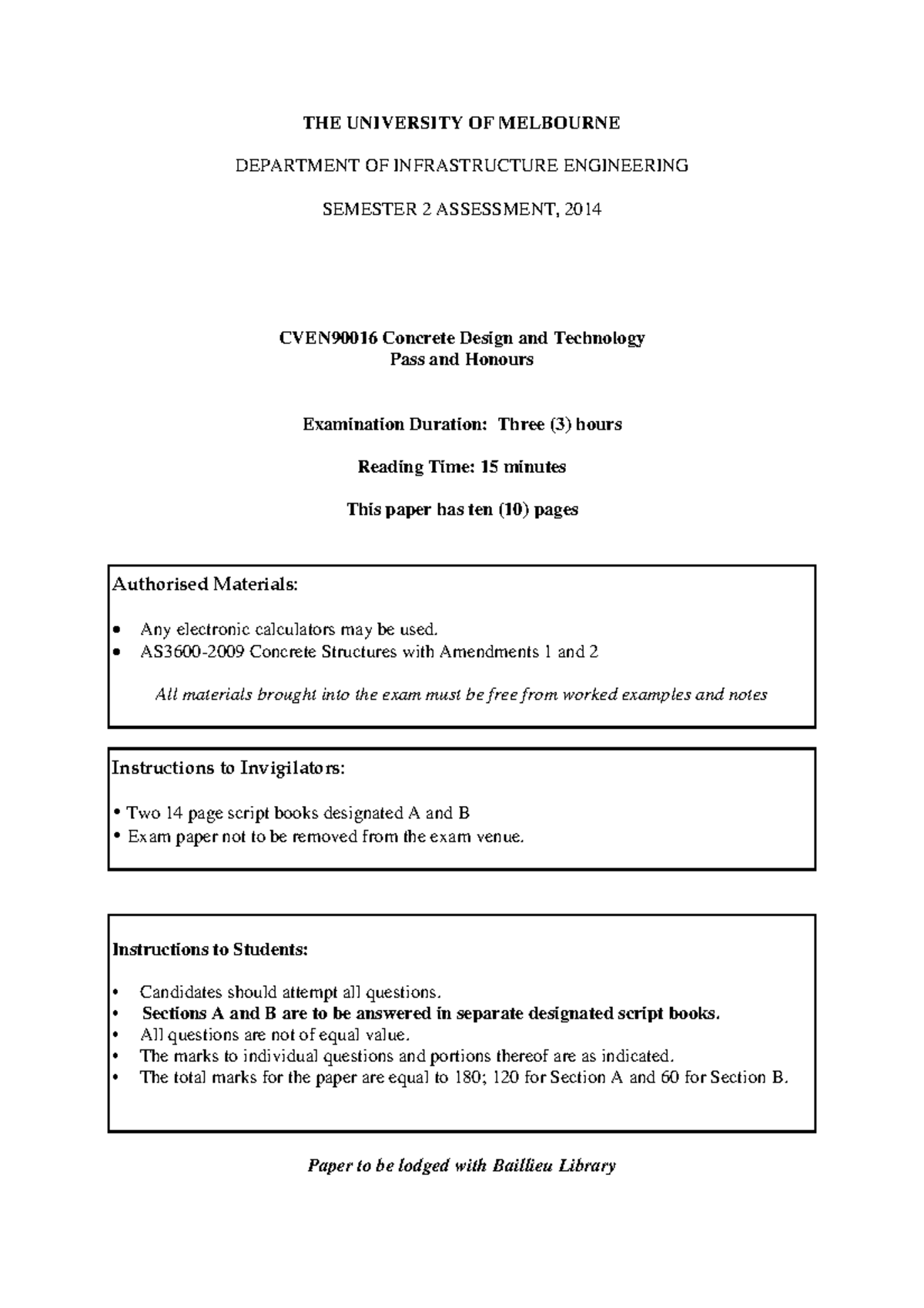 Concrete Design and Technology Exam - Studocu