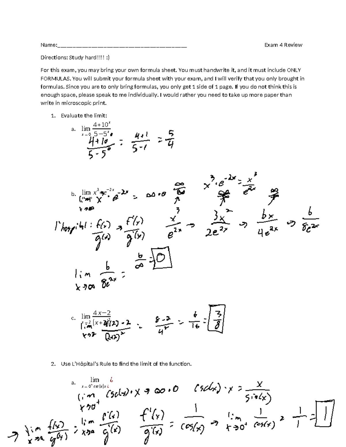 Test 4 Review with Solutions: Formula Sheet Guidelines - Studocu