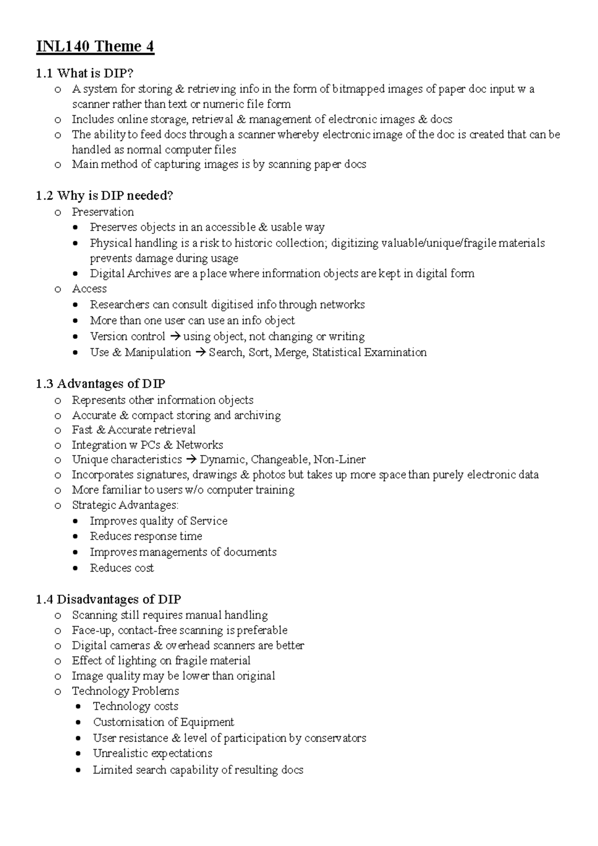 INL120 Theme 4 Notes - INL140 Theme 4 1 What is DIP? o A system for ...
